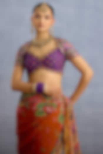 Purple Silk Digital Printed & Embroidered Blouse by TORANI at Pernia's Pop Up Shop