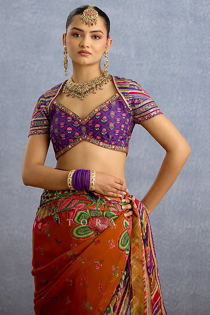 Purple Silk Digital Printed & Embroidered Blouse by TORANI at Pernia's Pop Up Shop