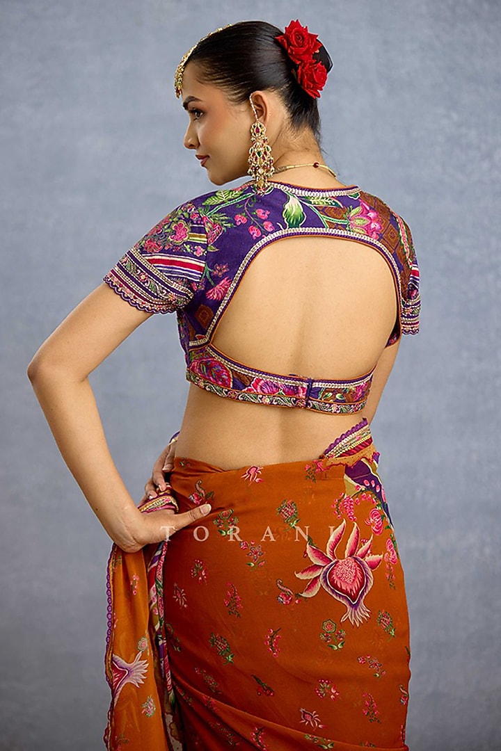 Purple Silk Digital Printed & Embroidered Blouse by TORANI at Pernia's Pop Up Shop