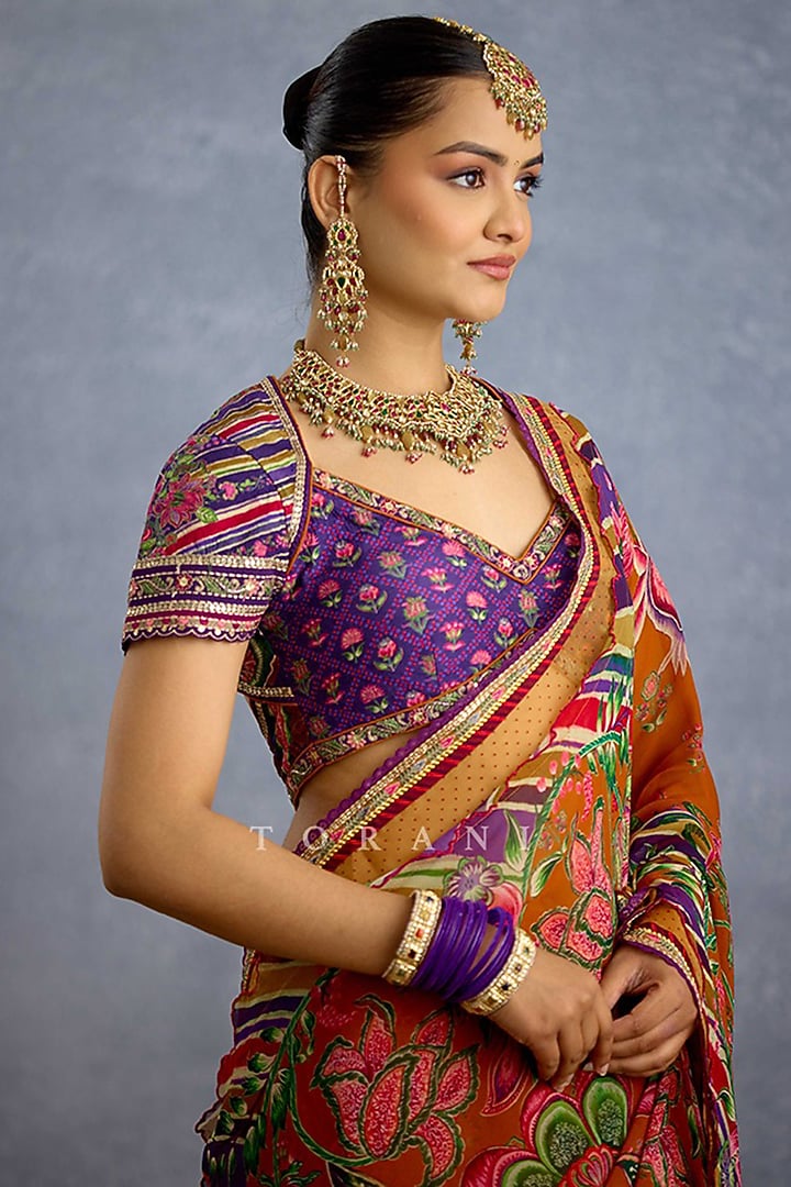 Purple Silk Digital Printed & Embroidered Blouse by TORANI at Pernia's Pop Up Shop
