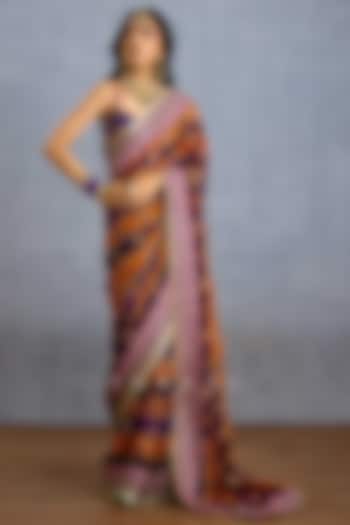 Orange-Purple Viscose Organza Digital Printed Wedding Saree Set by TORANI at Pernia's Pop Up Shop