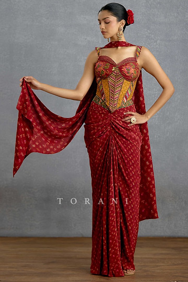 Multi-Colored Silk & Georgette Printed Skirt Set by TORANI at Pernia's Pop Up Shop