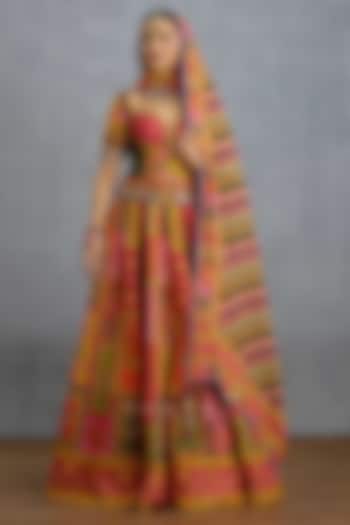 Multi-Colored Silk & Organza Digital Printed Wedding Lehenga Set by TORANI at Pernia's Pop Up Shop