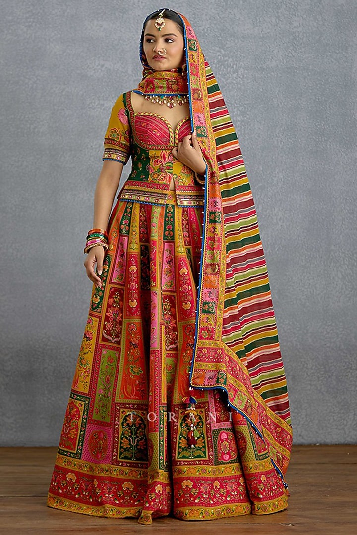 Multi-Colored Silk & Organza Digital Printed Wedding Lehenga Set by TORANI at Pernia's Pop Up Shop