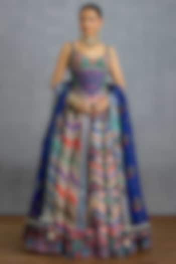 Multi-Colored Jeni Silk & Organza Digital Printed Wedding Lehenga Set by TORANI at Pernia's Pop Up Shop