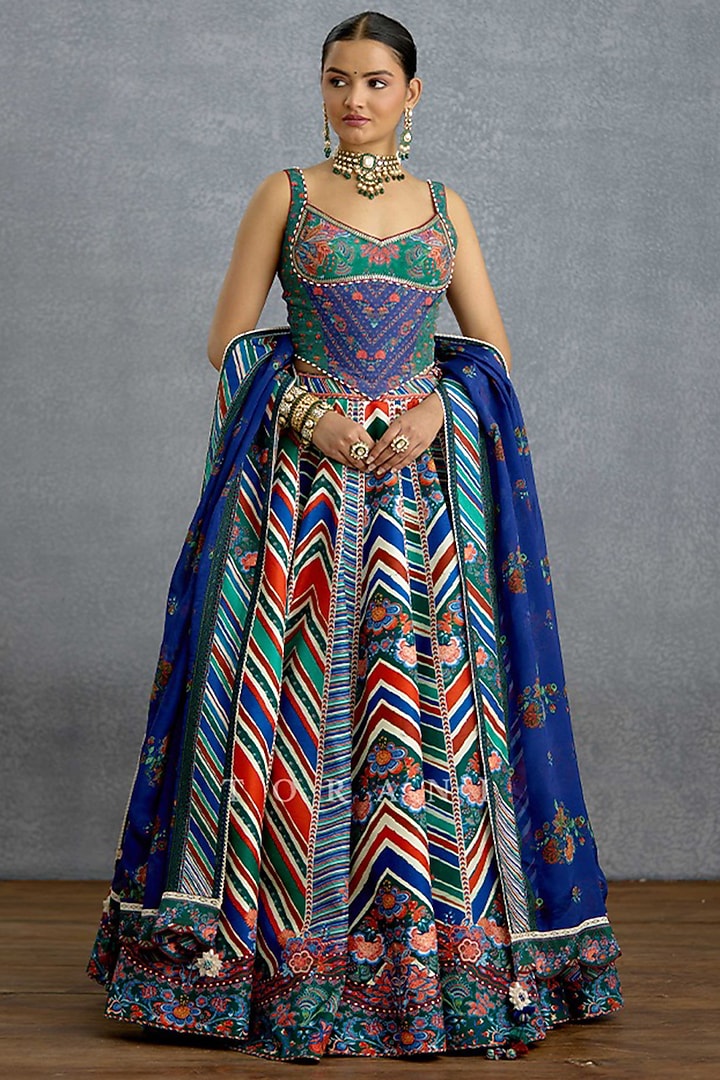 Multi-Colored Jeni Silk & Organza Digital Printed Wedding Lehenga Set by TORANI at Pernia's Pop Up Shop
