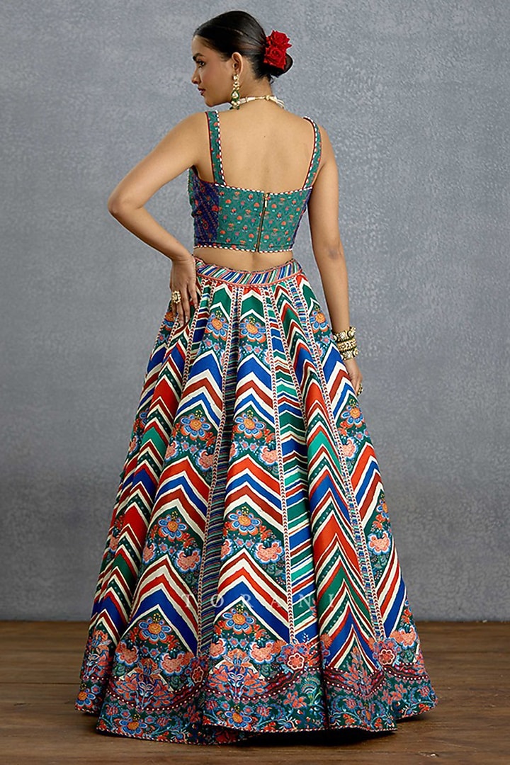 Multi-Colored Jeni Silk & Organza Digital Printed Wedding Lehenga Set by TORANI at Pernia's Pop Up Shop