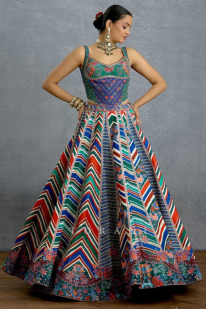 Multi-Colored Jeni Silk & Organza Digital Printed Wedding Lehenga Set by TORANI at Pernia's Pop Up Shop