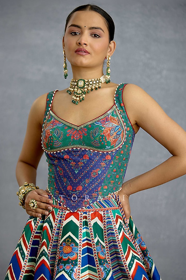 Multi-Colored Jeni Silk & Organza Digital Printed Wedding Lehenga Set by TORANI at Pernia's Pop Up Shop