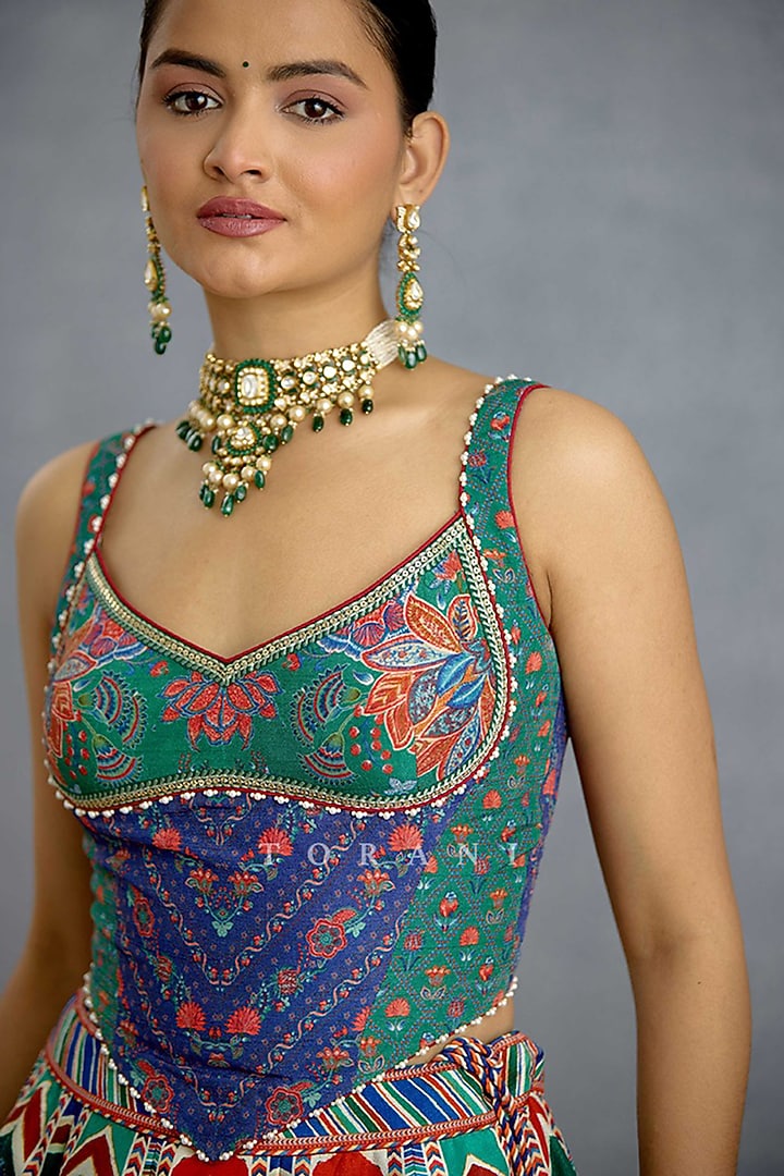 Multi-Colored Jeni Silk & Organza Digital Printed Wedding Lehenga Set by TORANI at Pernia's Pop Up Shop