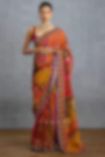 Multi-Colored Viscose Organza Digital Printed & Embroidered Wedding Saree by TORANI at Pernia's Pop Up Shop
