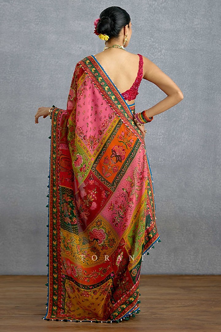 Multi-Colored Viscose Organza Digital Printed & Embroidered Wedding Saree by TORANI at Pernia's Pop Up Shop