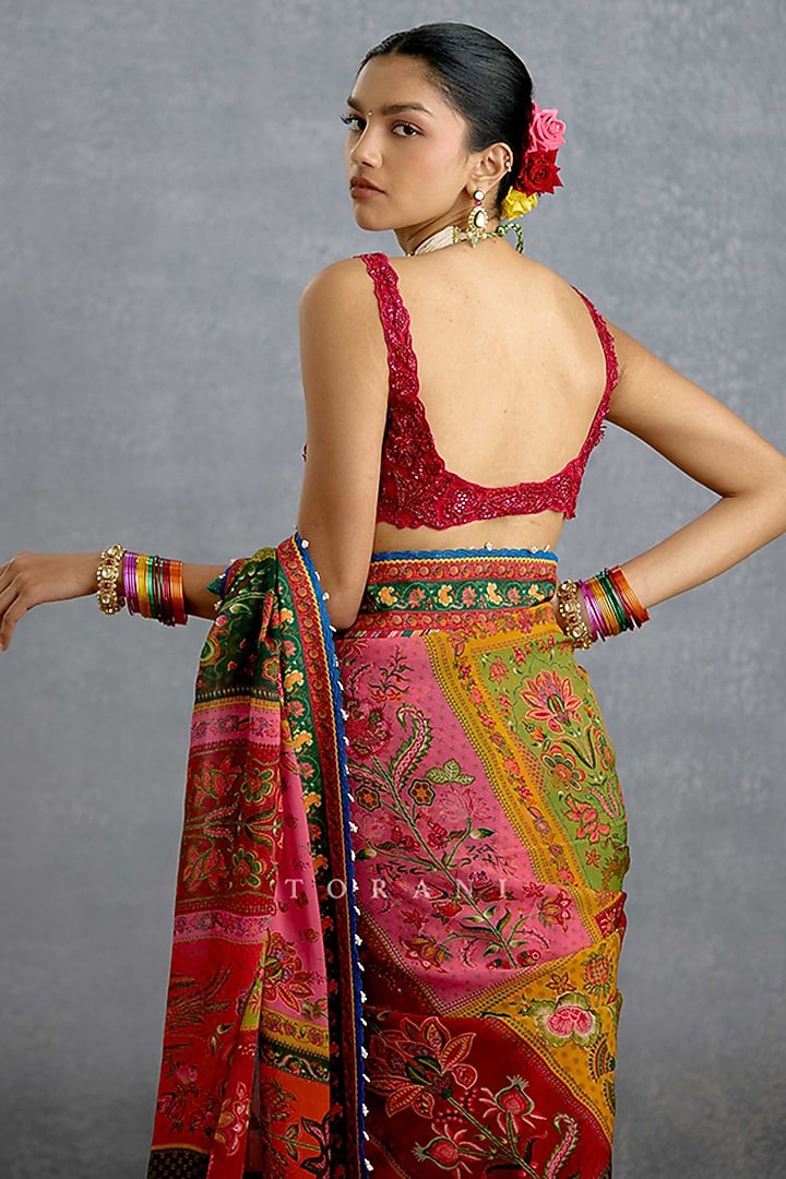 Red Georgette Hand Embroidered Blouse by TORANI at Pernia's Pop Up Shop