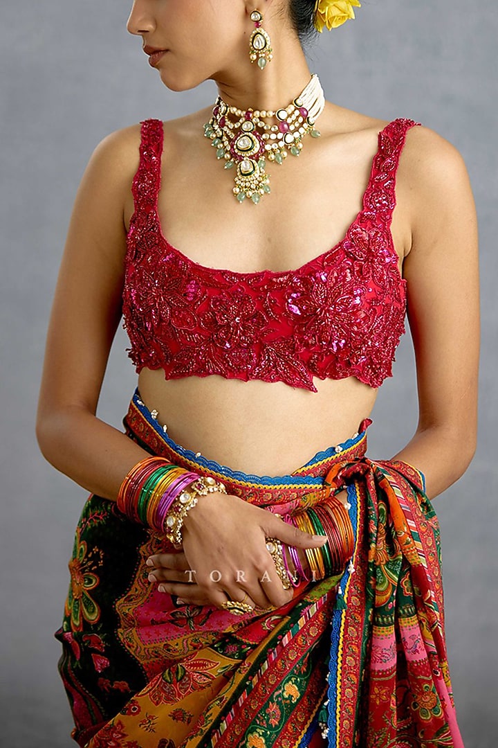 Red Georgette Hand Embroidered Blouse by TORANI at Pernia's Pop Up Shop