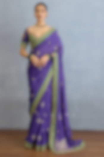 Purple Chinon Georgette Pearl Embroidered Bridal Saree by TORANI at Pernia's Pop Up Shop
