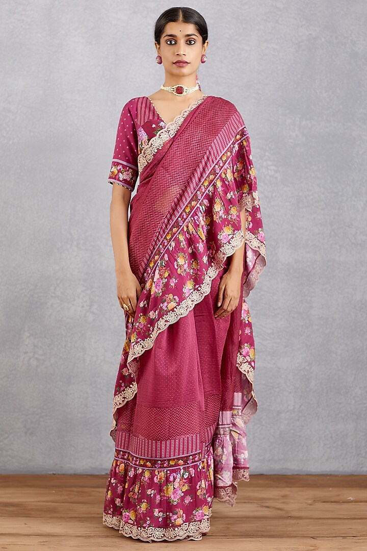 Pink Handwoven Chanderi Saree by TORANI