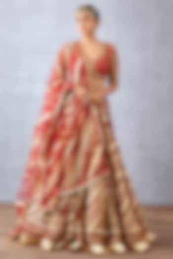Red Butterfly Net Embroidered Kalidar Bridal Lehenga Set by TORANI at Pernia's Pop Up Shop