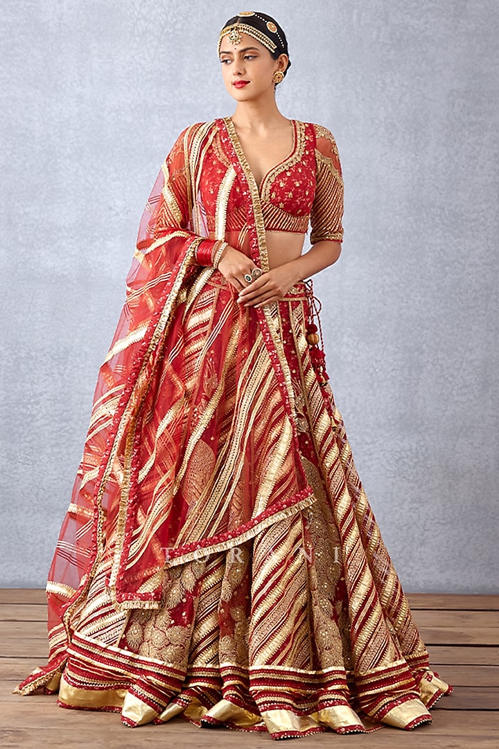 Red Butterfly Net Embroidered Kalidar Bridal Lehenga Set by TORANI at Pernia's Pop Up Shop