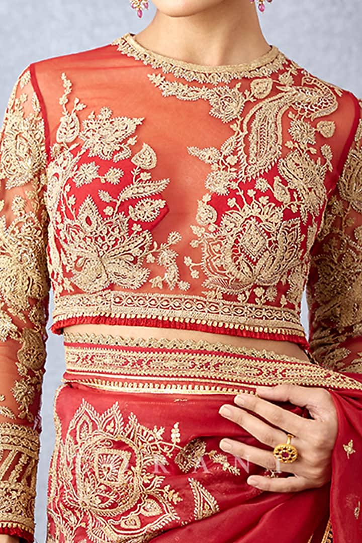 Red Butterfly Net Embroidered Blouse by TORANI at Pernia's Pop Up Shop