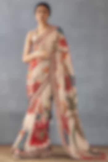 Beige Handwoven Chanderi Digital Printed Wedding Saree by TORANI at Pernia's Pop Up Shop