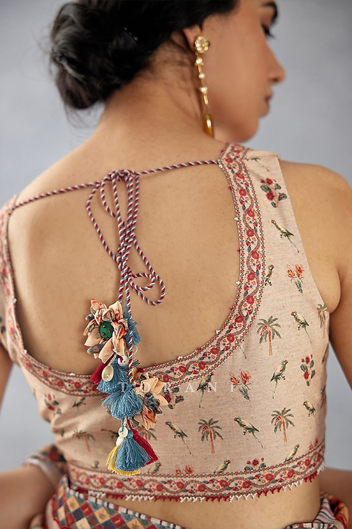 Beige Handwoven Chanderi Digital Printed Wedding Saree  by TORANI at Pernia's Pop Up Shop