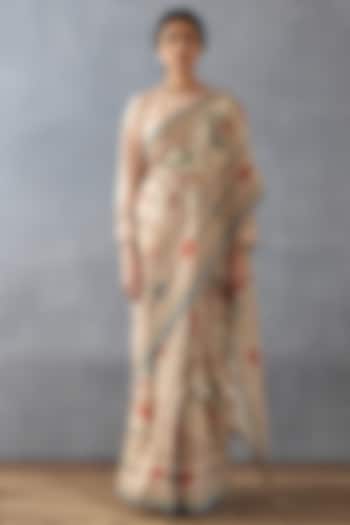 Beige Handwoven Chanderi Digital Printed Party Wear Saree  by TORANI at Pernia's Pop Up Shop