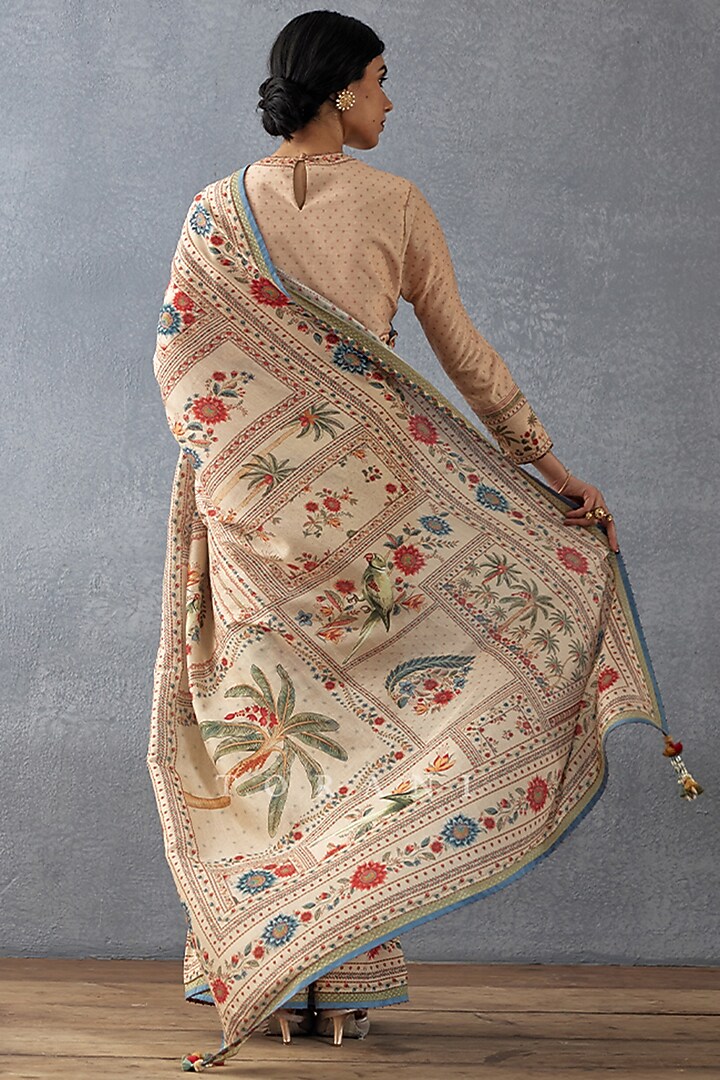 Beige Handwoven Chanderi Digital Printed Party Wear Saree  by TORANI at Pernia's Pop Up Shop