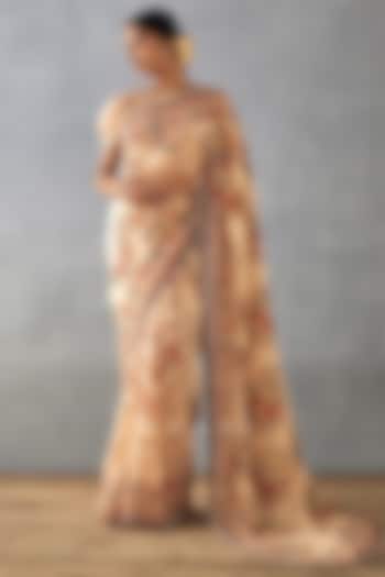 Beige Handwoven Chanderi Digital Printed Wedding Saree  by TORANI at Pernia's Pop Up Shop