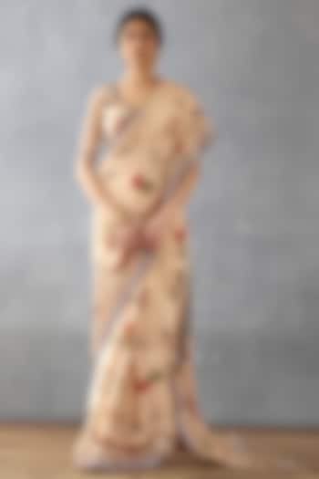 Beige Handwoven Chanderi Digital Printed Party Wear Saree  by TORANI at Pernia's Pop Up Shop