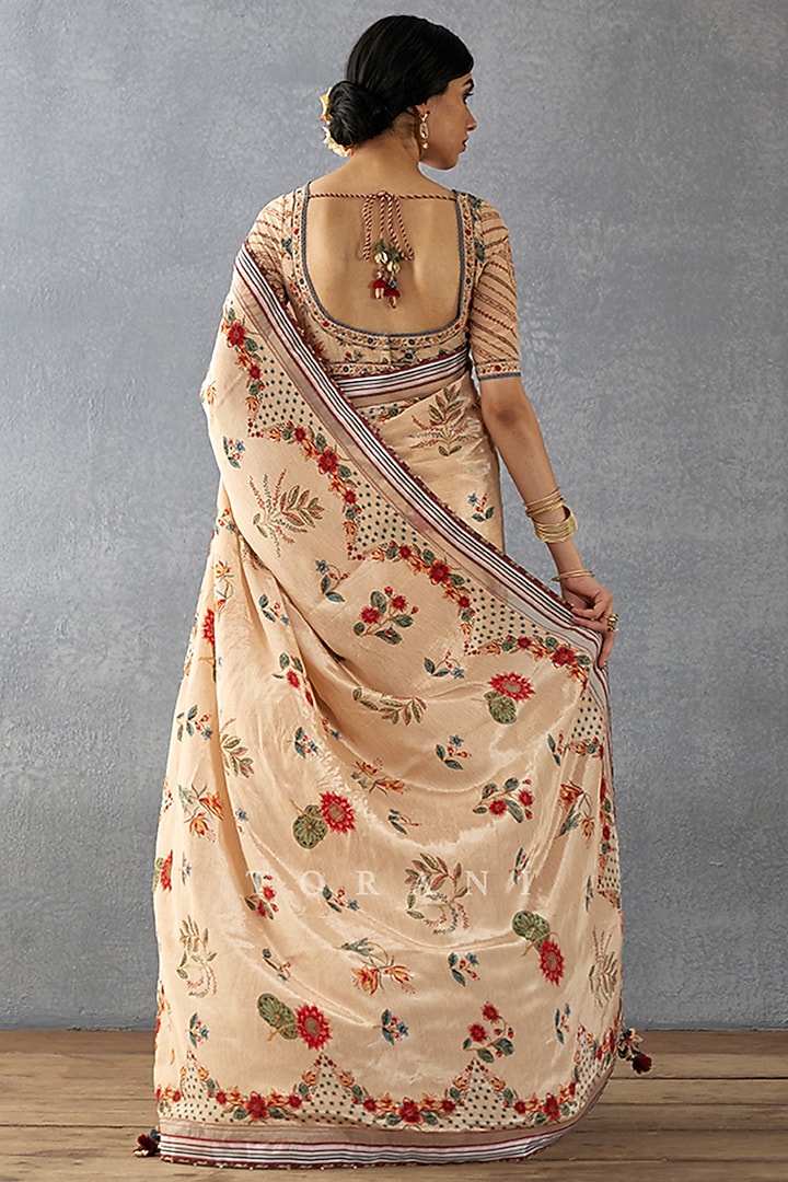 Beige Handwoven Chanderi Digital Printed Party Wear Saree  by TORANI at Pernia's Pop Up Shop