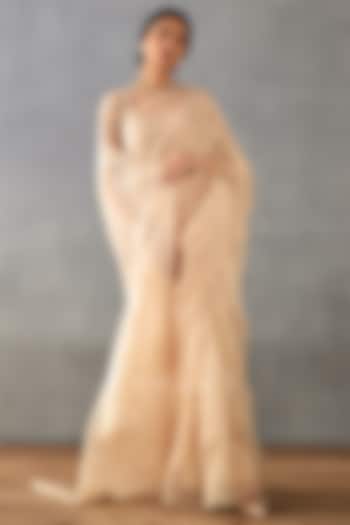 Beige Silk Organza Digital Printed Wedding Saree by TORANI at Pernia's Pop Up Shop