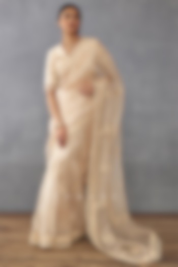 Beige Silk Organza Digital Printed Wedding Saree by TORANI at Pernia's Pop Up Shop