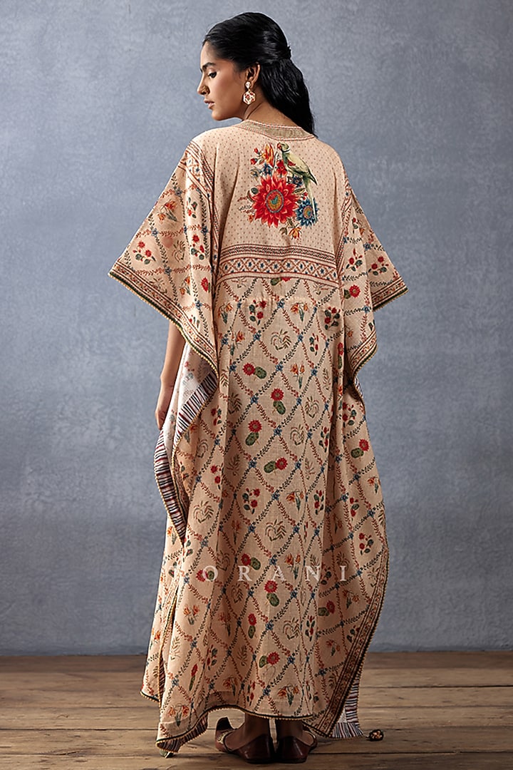Beige Handwoven Chanderi Digital Printed Kaftan by TORANI at Pernia's Pop Up Shop