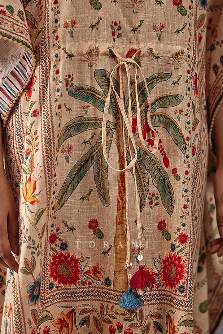 Beige Handwoven Chanderi Digital Printed Kaftan by TORANI at Pernia's Pop Up Shop