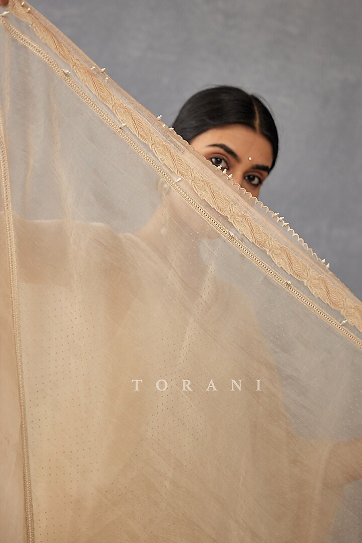 Beige Handwoven Chanderi Embroidered Kaftan Set by TORANI at Pernia's Pop Up Shop