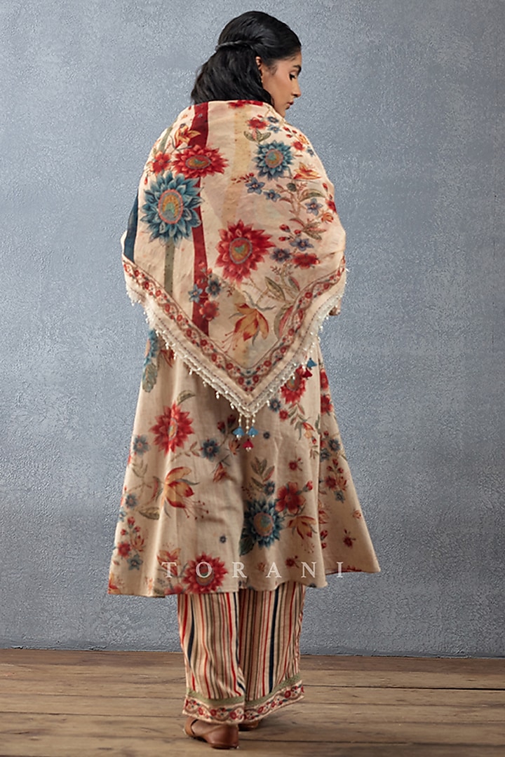 Beige Slub Cotton Printed Kurta Set by TORANI at Pernia's Pop Up Shop