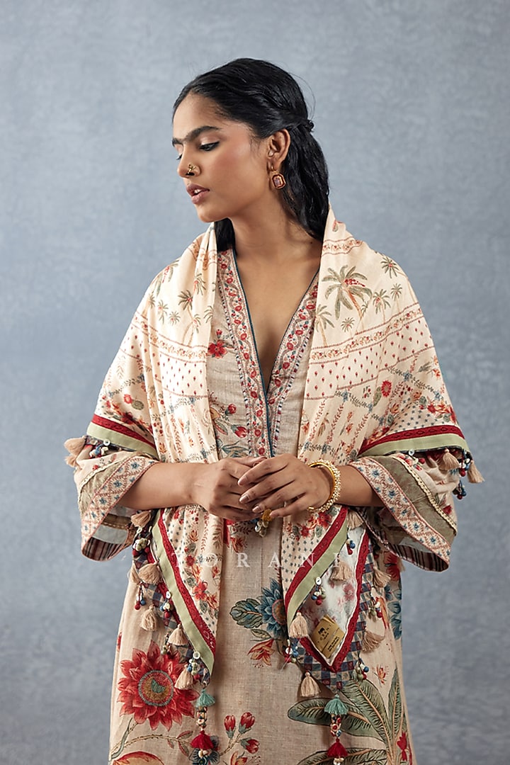 Beige Slub Cotton Printed Kurta Set by TORANI at Pernia's Pop Up Shop