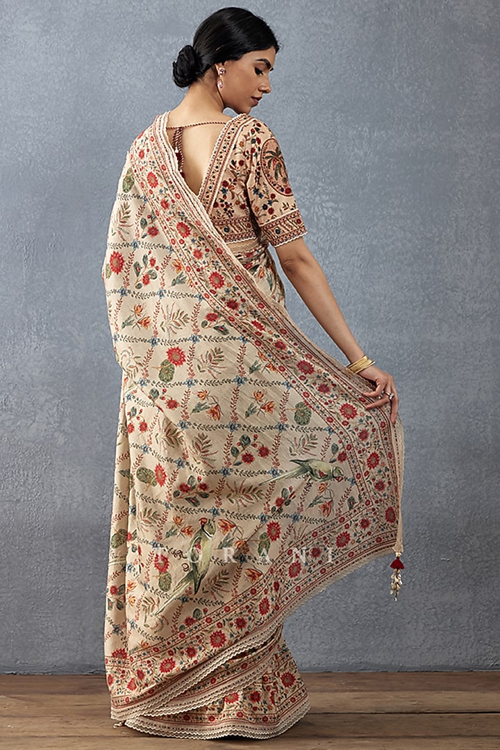 Beige Handwoven Chanderi Digital Printed Wedding Saree by TORANI at Pernia's Pop Up Shop