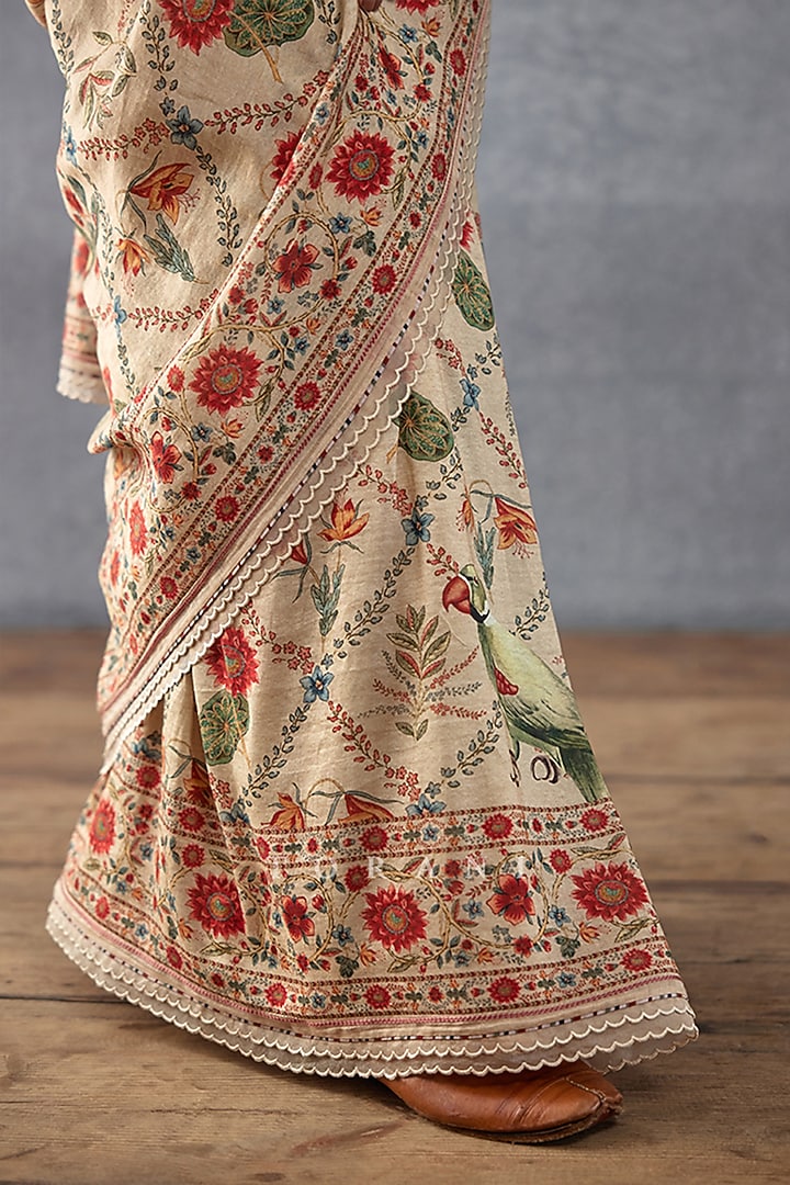 Beige Handwoven Chanderi Digital Printed Wedding Saree by TORANI at Pernia's Pop Up Shop