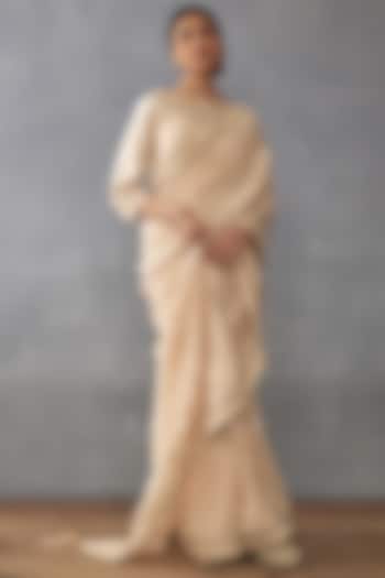 Beige Silk Organza Hand Embroidered Wedding Saree by TORANI at Pernia's Pop Up Shop