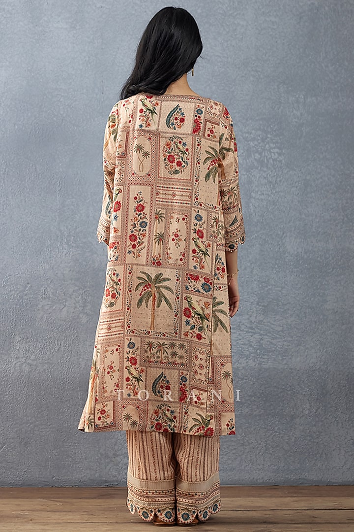 Beige Slub Silk Digital Printed Kurta Set by TORANI at Pernia's Pop Up Shop