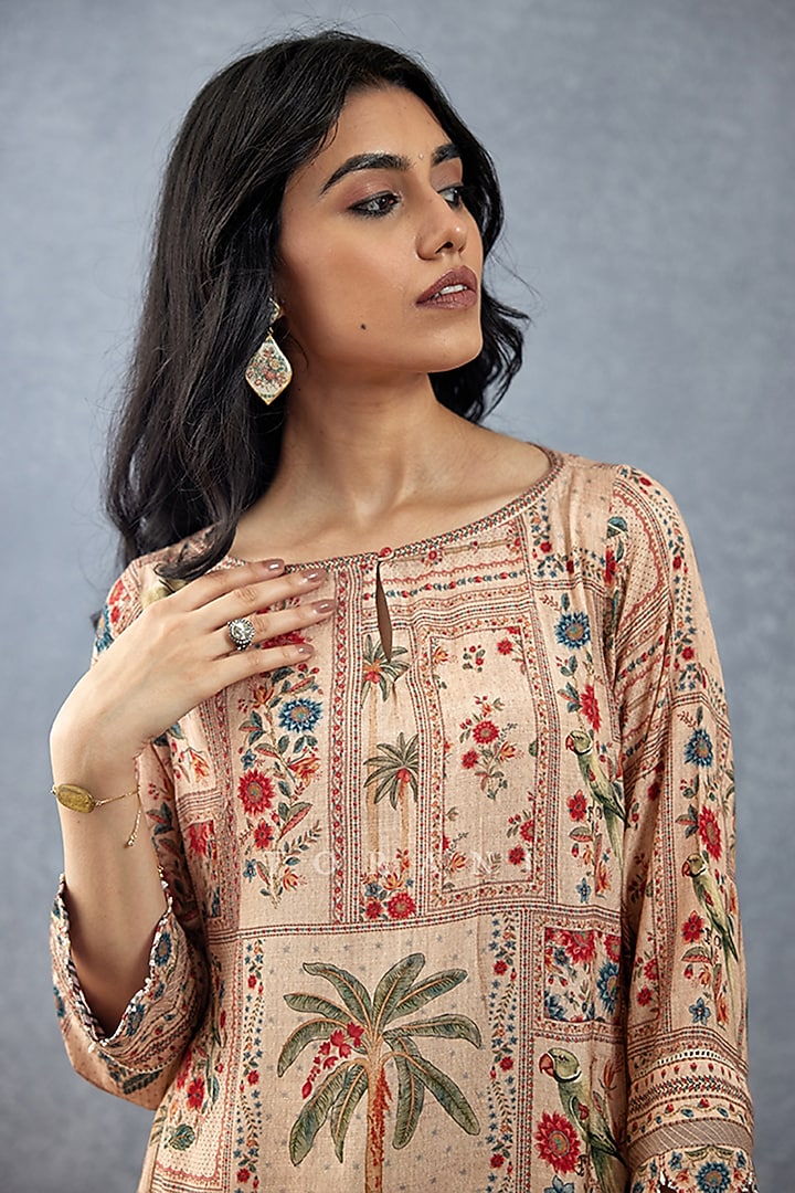 Beige Slub Silk Digital Printed Kurta Set by TORANI at Pernia's Pop Up Shop