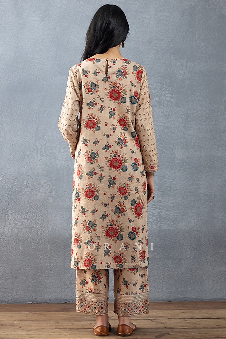 Beige Slub Silk Digital Printed Kurta Set by TORANI at Pernia's Pop Up Shop