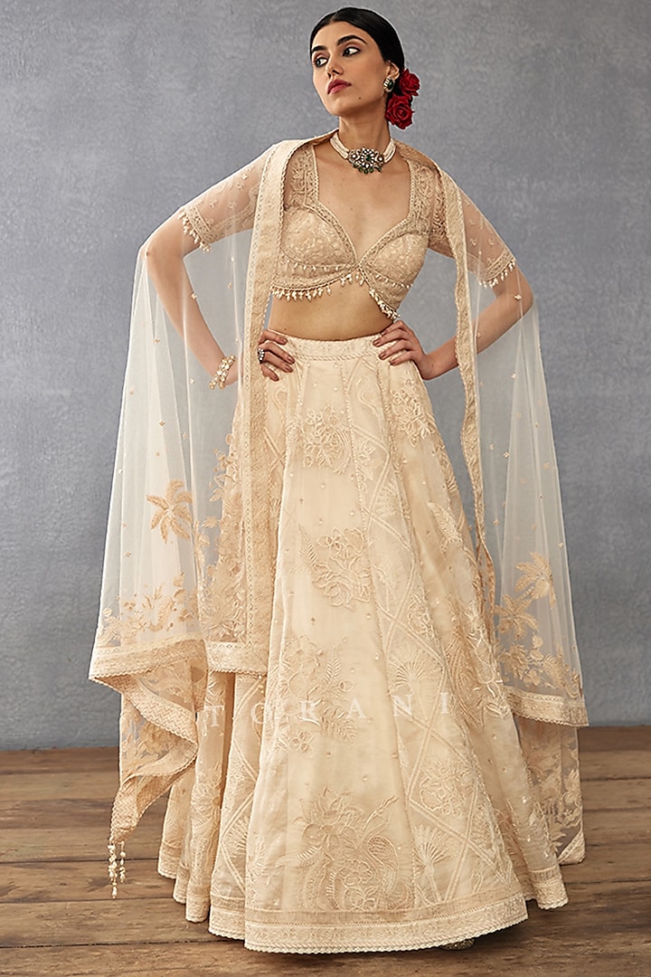 Ivory Silk Organza Hand Embroidered Bridal Lehenga Set by TORANI at Pernia's Pop Up Shop