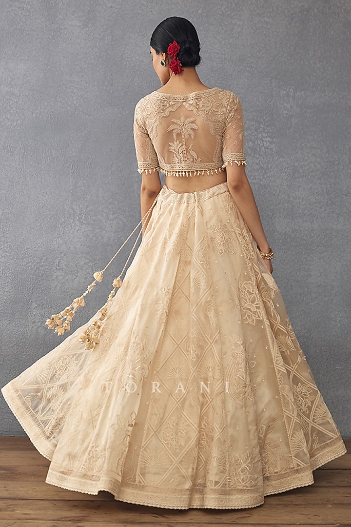 Ivory Silk Organza Hand Embroidered Bridal Lehenga Set by TORANI at Pernia's Pop Up Shop
