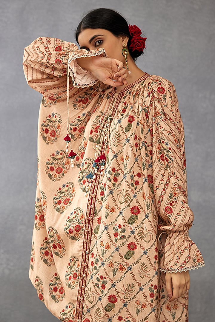Beige Slub Silk Digital Printed Kurta Set by TORANI at Pernia's Pop Up Shop