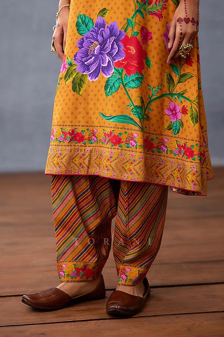 Yellow Silk Slub Embellished Kurta Set by TORANI at Pernia's Pop Up Shop