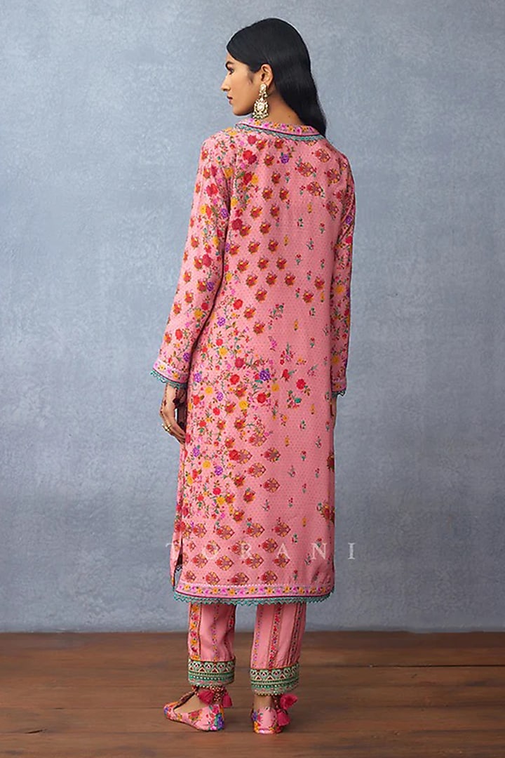 Pink Silk Slub Embroidered Kurta Set by TORANI at Pernia's Pop Up Shop