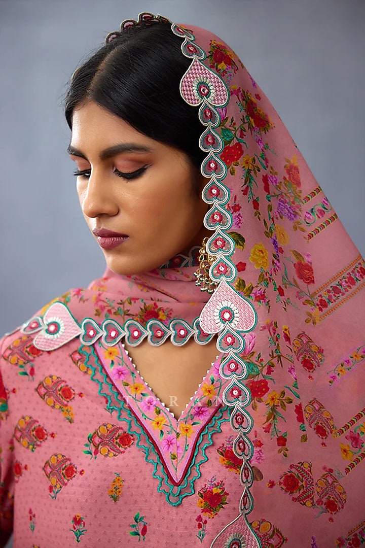 Pink Silk Slub Embroidered Kurta Set by TORANI at Pernia's Pop Up Shop