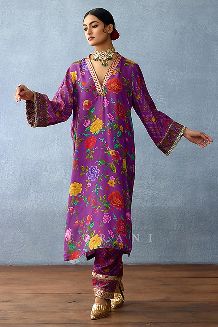 Purple Cotton Silk Kurta Set by TORANI at Pernia's Pop Up Shop